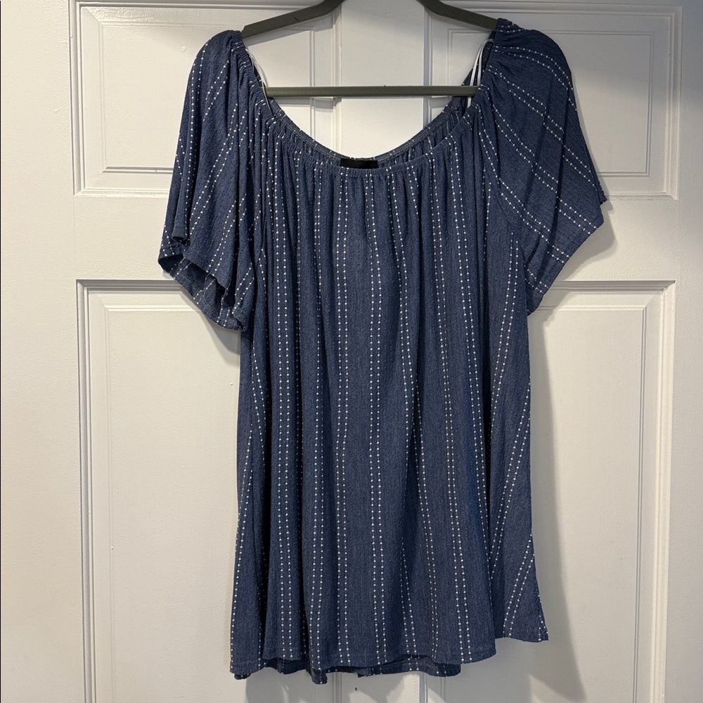 T.J.Maxx W5 Denim Blue Top with White Dots